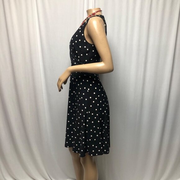 Chaps Dress Womens Size Small Black White Polka Dots Stretch Sleeveless A-line - Picture 3 of 7